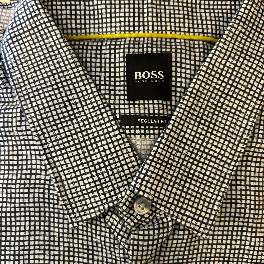 Boss Men's Black and White Checkered Shirt